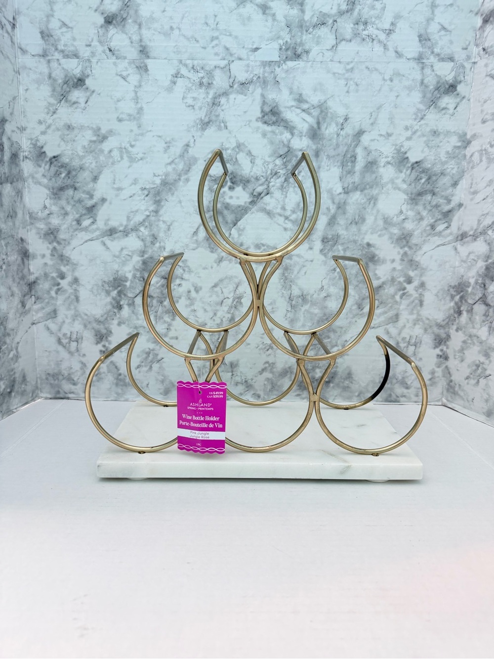 Ashland Gold Crescent Wine Bottle Rack With Marble Base